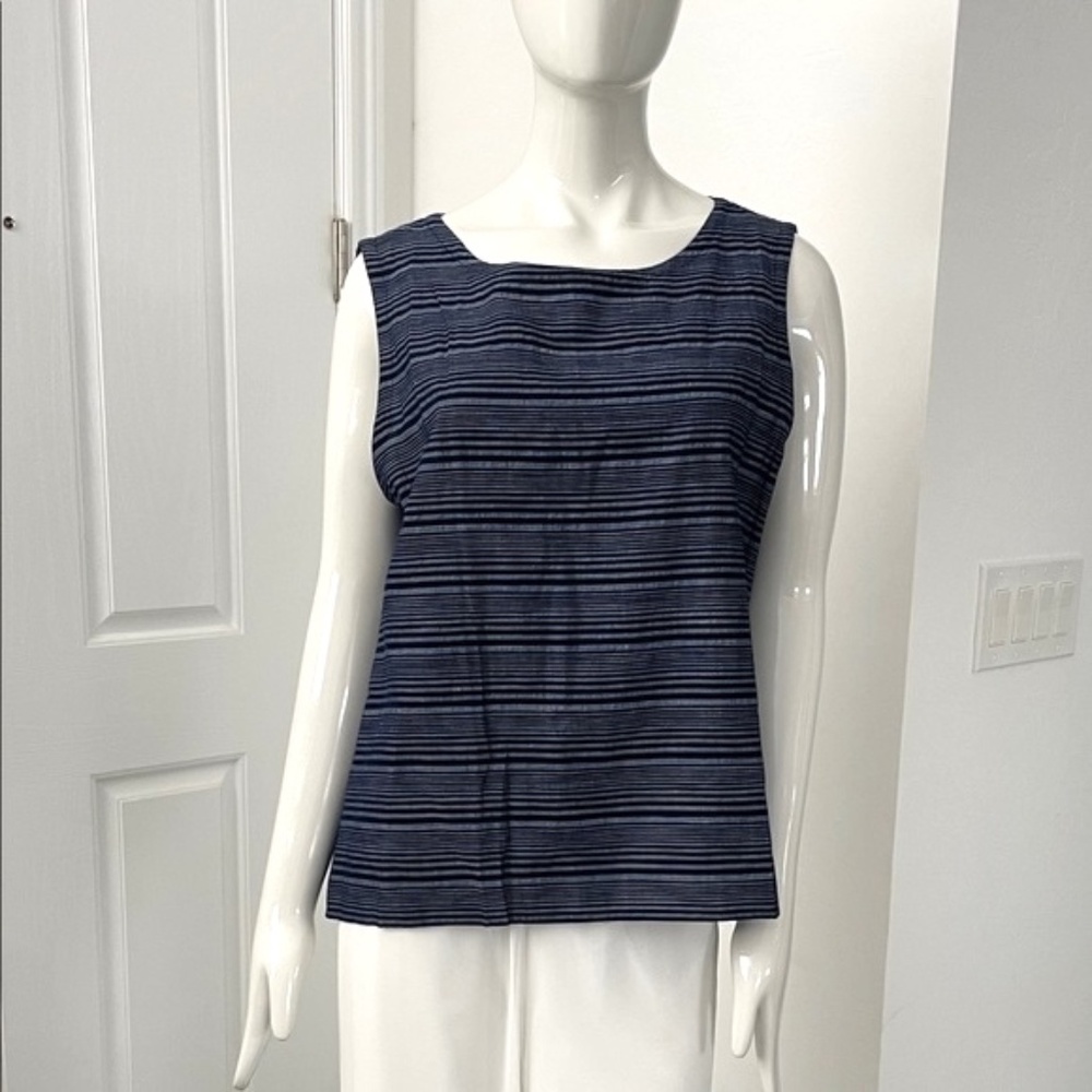 NEW!!!!   Linen Cotton blended Striped Navy Sleeveless Top